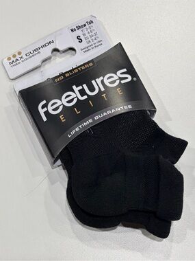 Feetures Women's Small Elite No Show Tab Socks Black Grey NWT Hiking 4-6.5